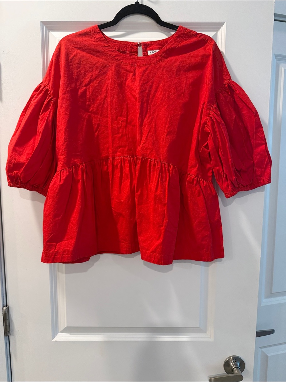 Prologue Red Puff-Sleeve Peplum Blouse
